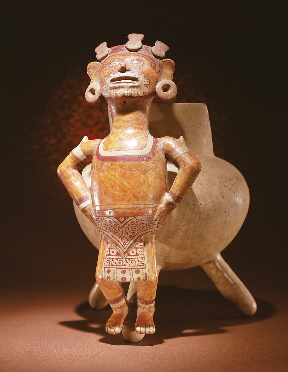 Vaso a treppiede con una figura effigie, da Miahuatlan, Oaxaca da Mixtec