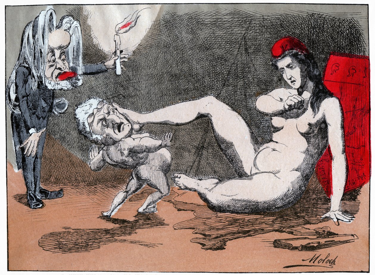 Adolphe Thiers violenta Marianne, c.1875 (stampa) da Moloch (1849 1909)