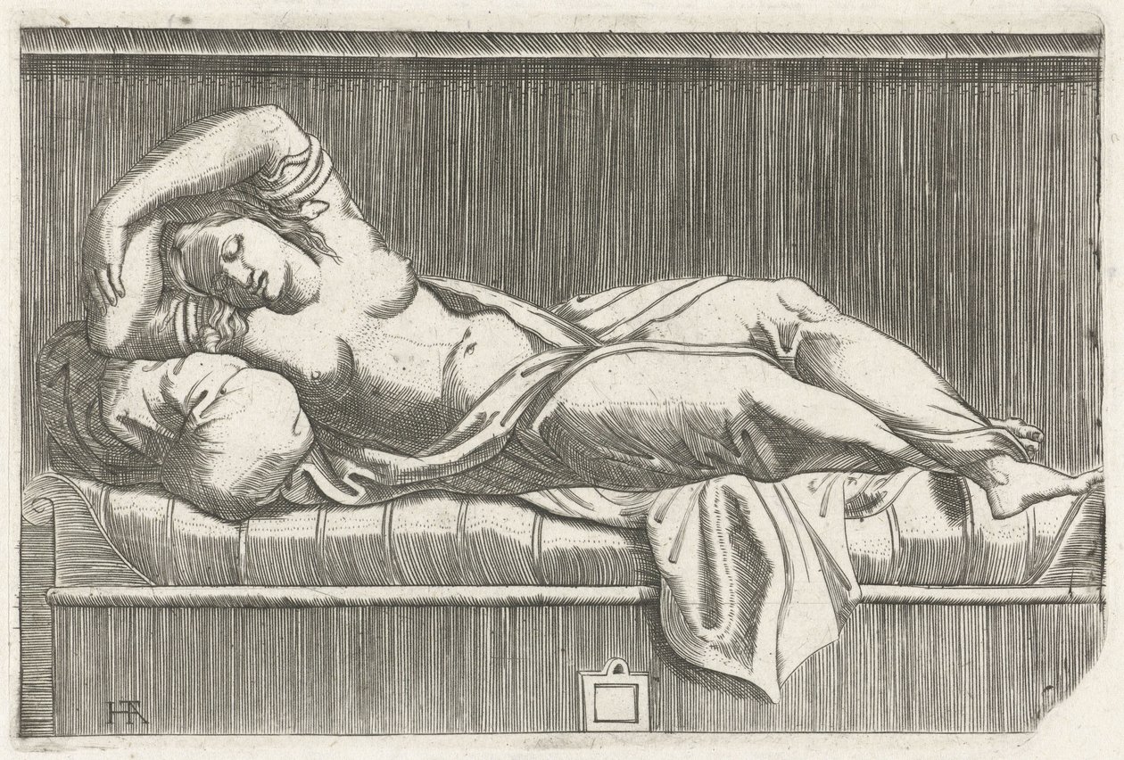 Cleopatra seminuda sdraiata sul letto da Monogrammist HTA