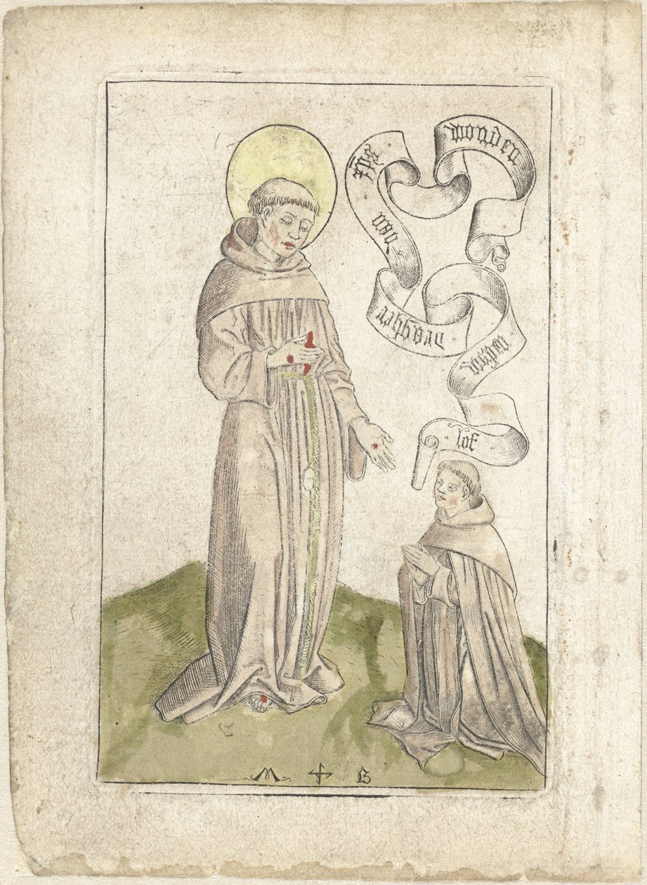 San Francesco con francescano inginocchiato da Monogrammist MB (Nederlanden)