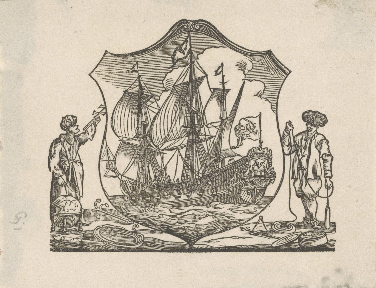 Vignetta con una nave della VOC da Monogrammist P