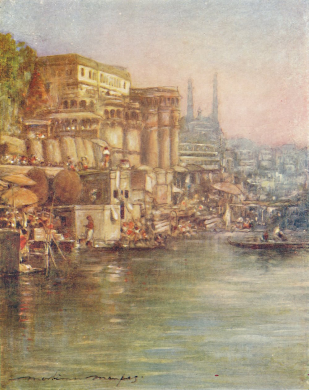 La riva del fiume, Benares, 1905 da Mortimer Ludington Menpes