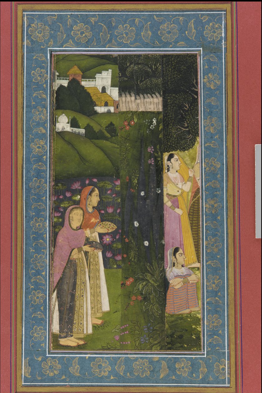 Signore in un giardino, foglio di album con dipinto, fine XVIII secolo da Mughal School
