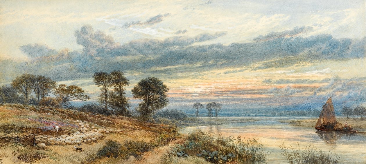 Tramonto sul fiume da Myles Birket Foster