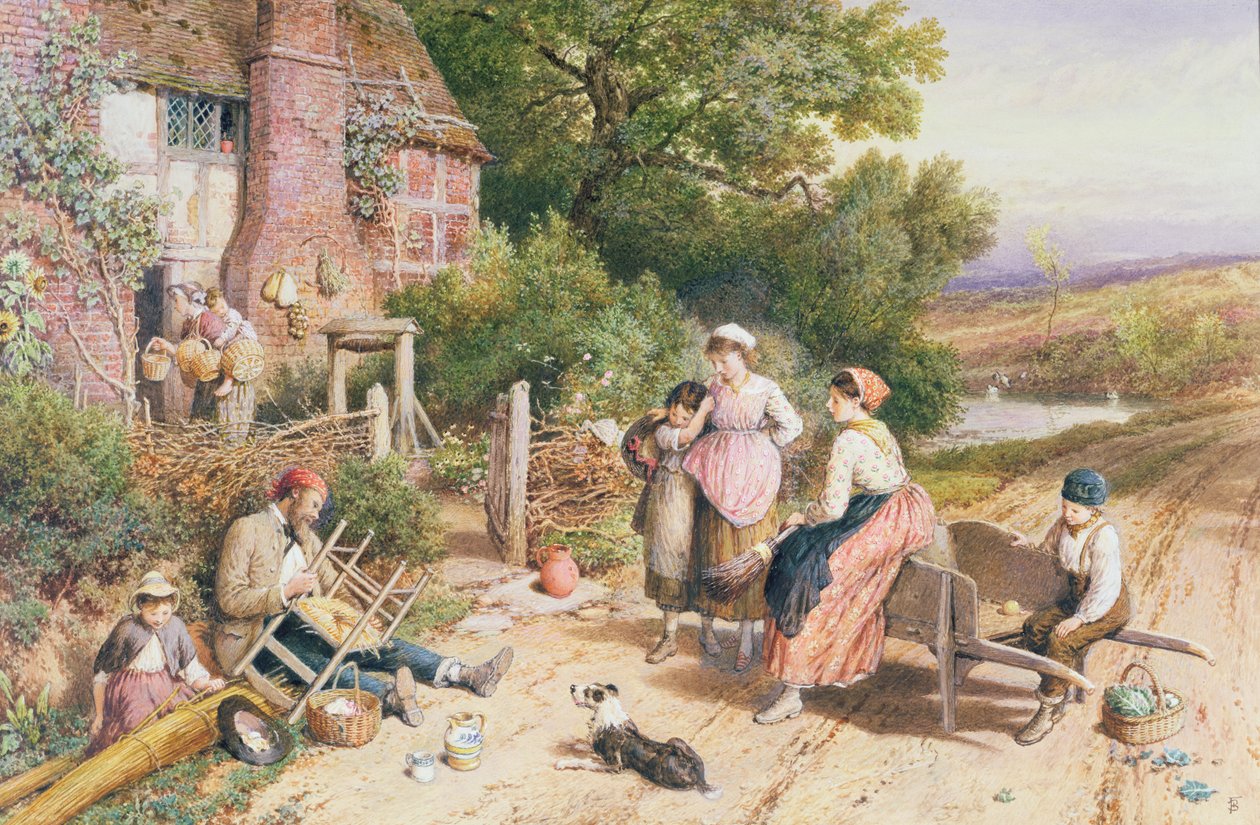 Riparatore di Sedie e Venditore Ambulante con Cesti vicino a Witley, Surrey da Myles Birket Foster