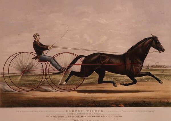 Il celebre stallone trottatore George Wilkes, come apparve nella sua grande corsa contro Lady Thorne, 14 giugno 1866 da N. and Ives, J.M. Currier