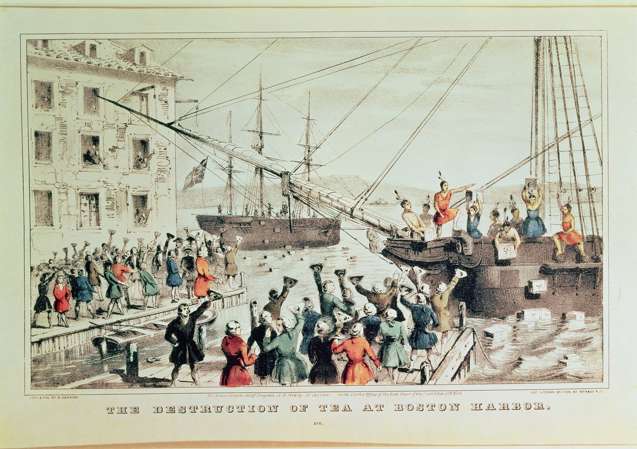Il Boston Tea Party, 1846 da N. and Ives, J.M. Currier
