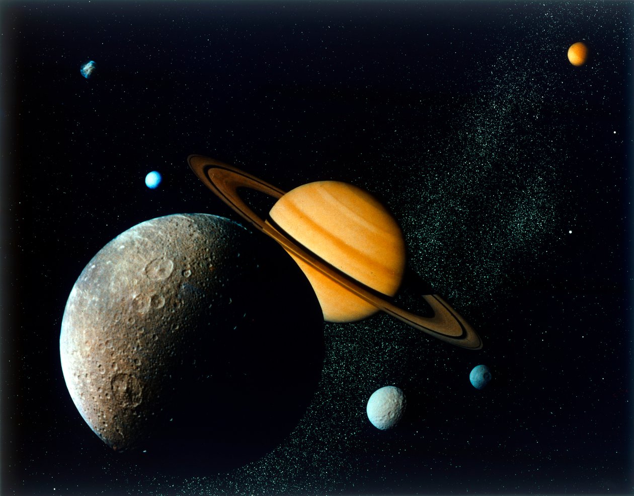 Sistema saturniano da Voyager 1 da NASA Images