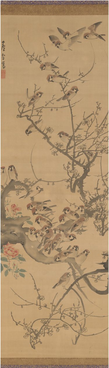Passeri su un albero di prugne da Nagasawa Rosetsu