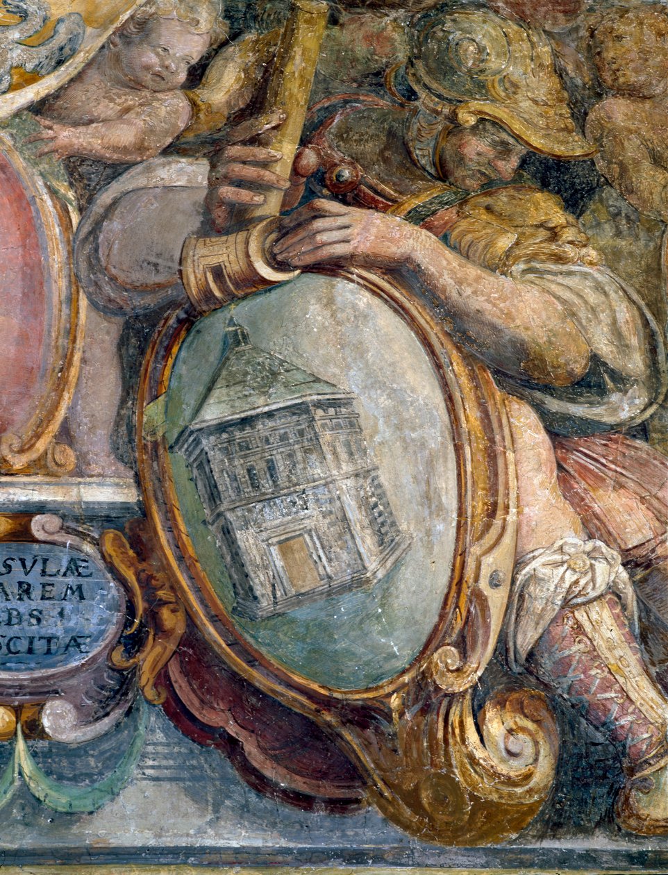 Camera da letto, dettaglio del fregio raffigurante città e edifici sotto il controllo dei Medici, il Battistero di S. Giovanni, Firenze (dettaglio) da Bartolomeo Ammannati
