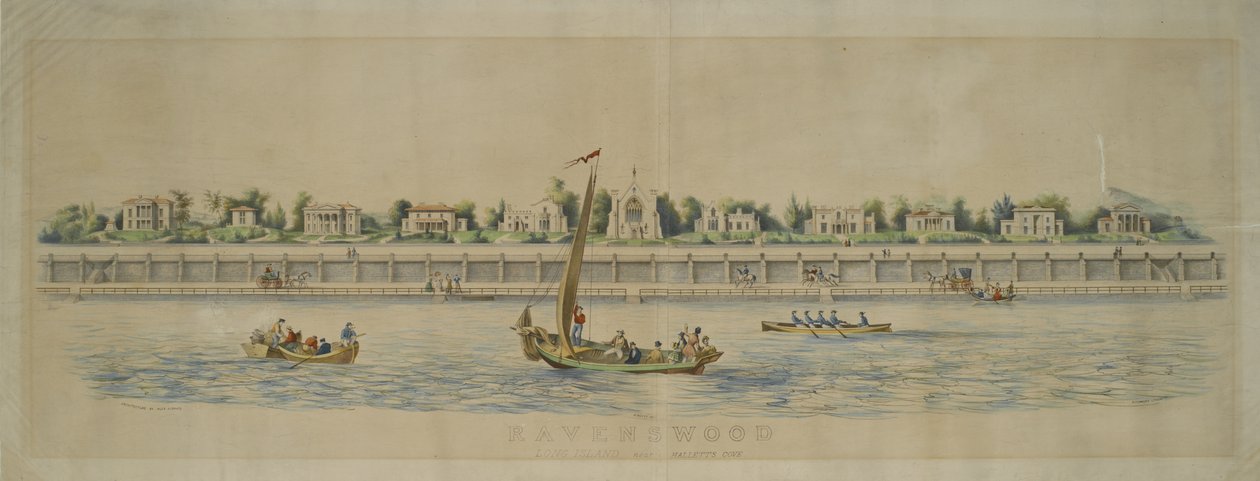 Ravenswood, Long Island, vicino a Hallets Cove da Nathaniel Currier