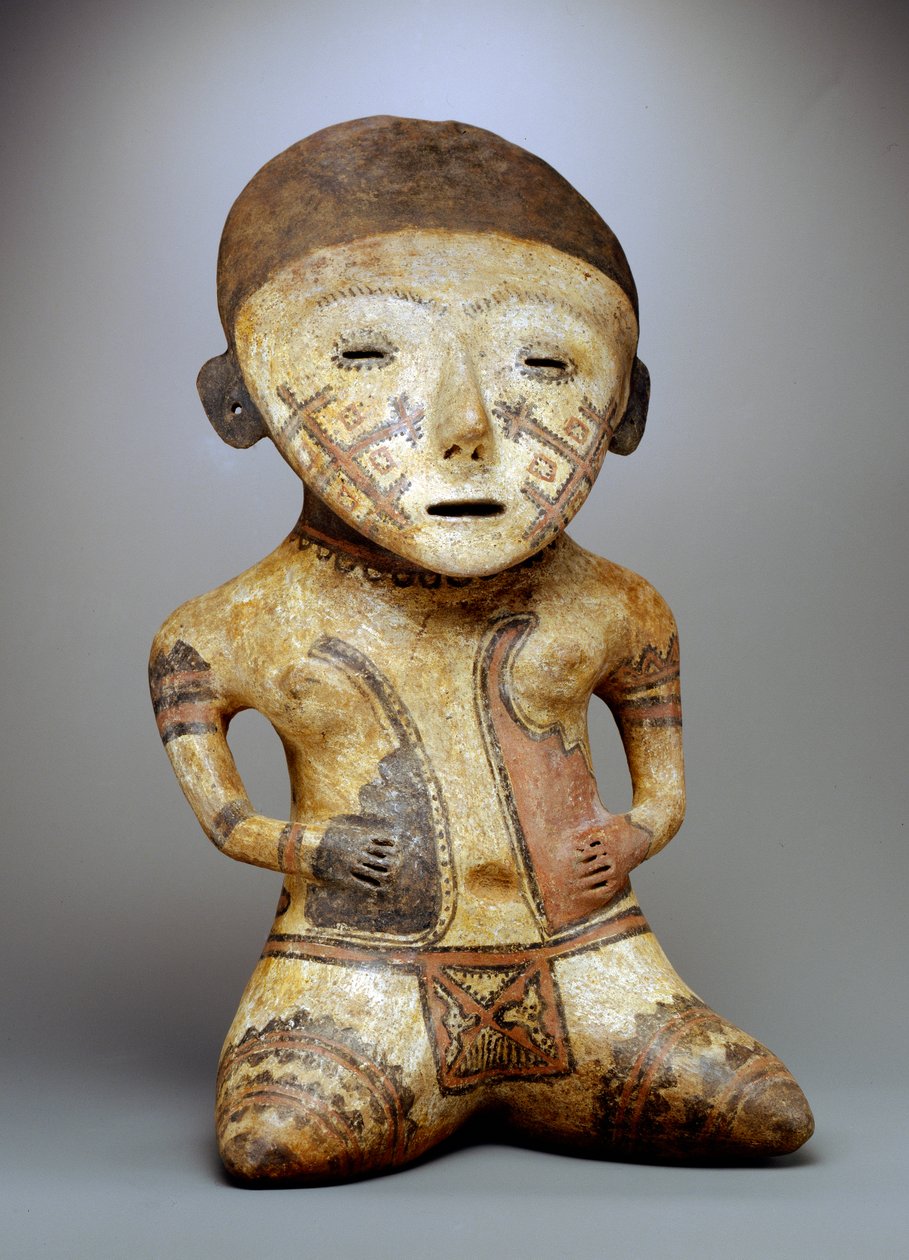 Donna seduta con tatuaggi (terracotta) da Nayarit