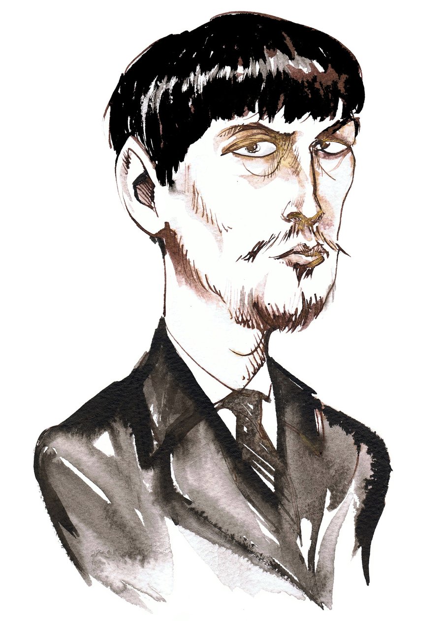Achille-Claude Debussy, caricatura a inchiostro da giovane da Neale Osborne