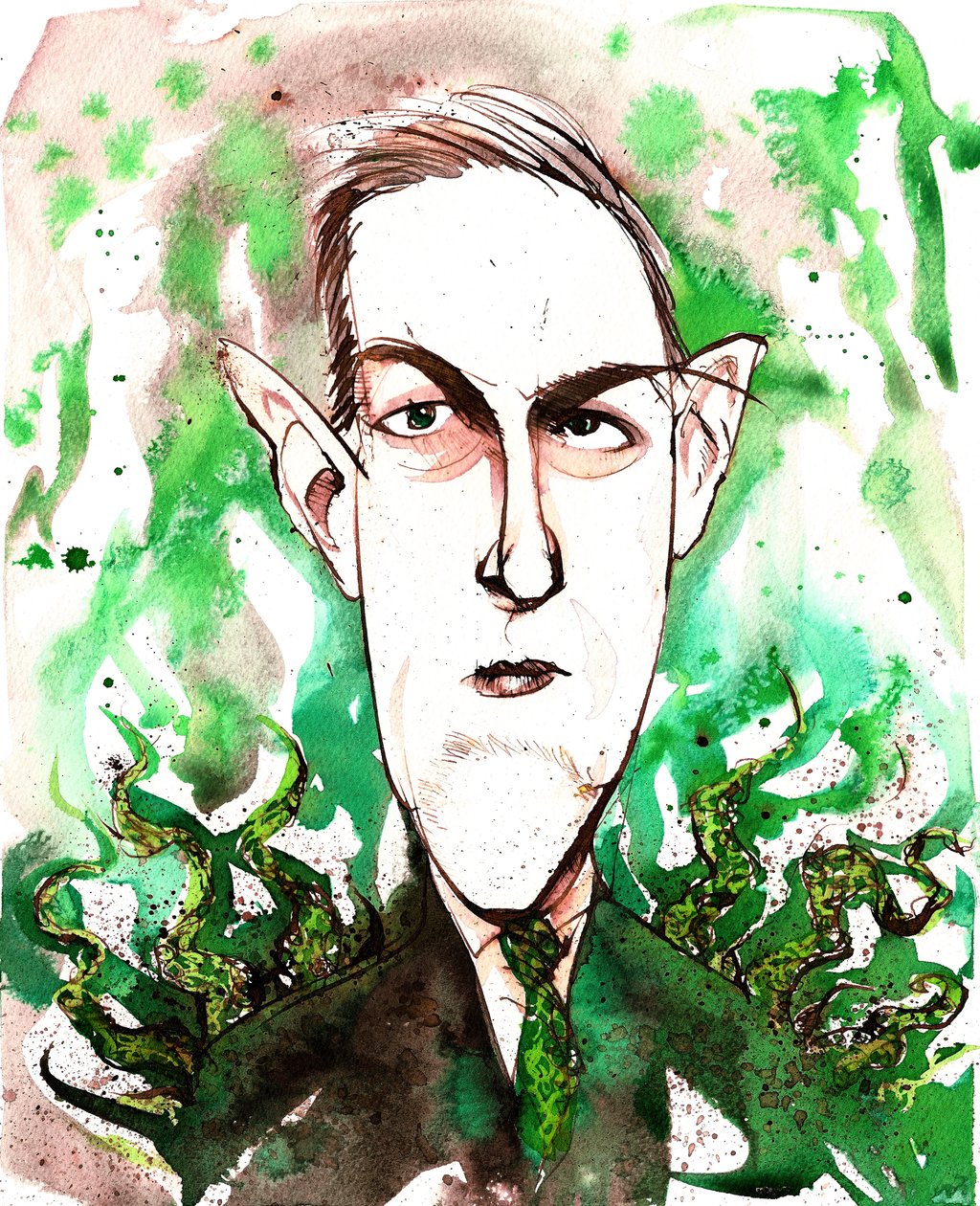 Howard Phillips Lovecraft, scrittore americano di horror e fantascienza (1890-1937); caricatura da Neale Osborne