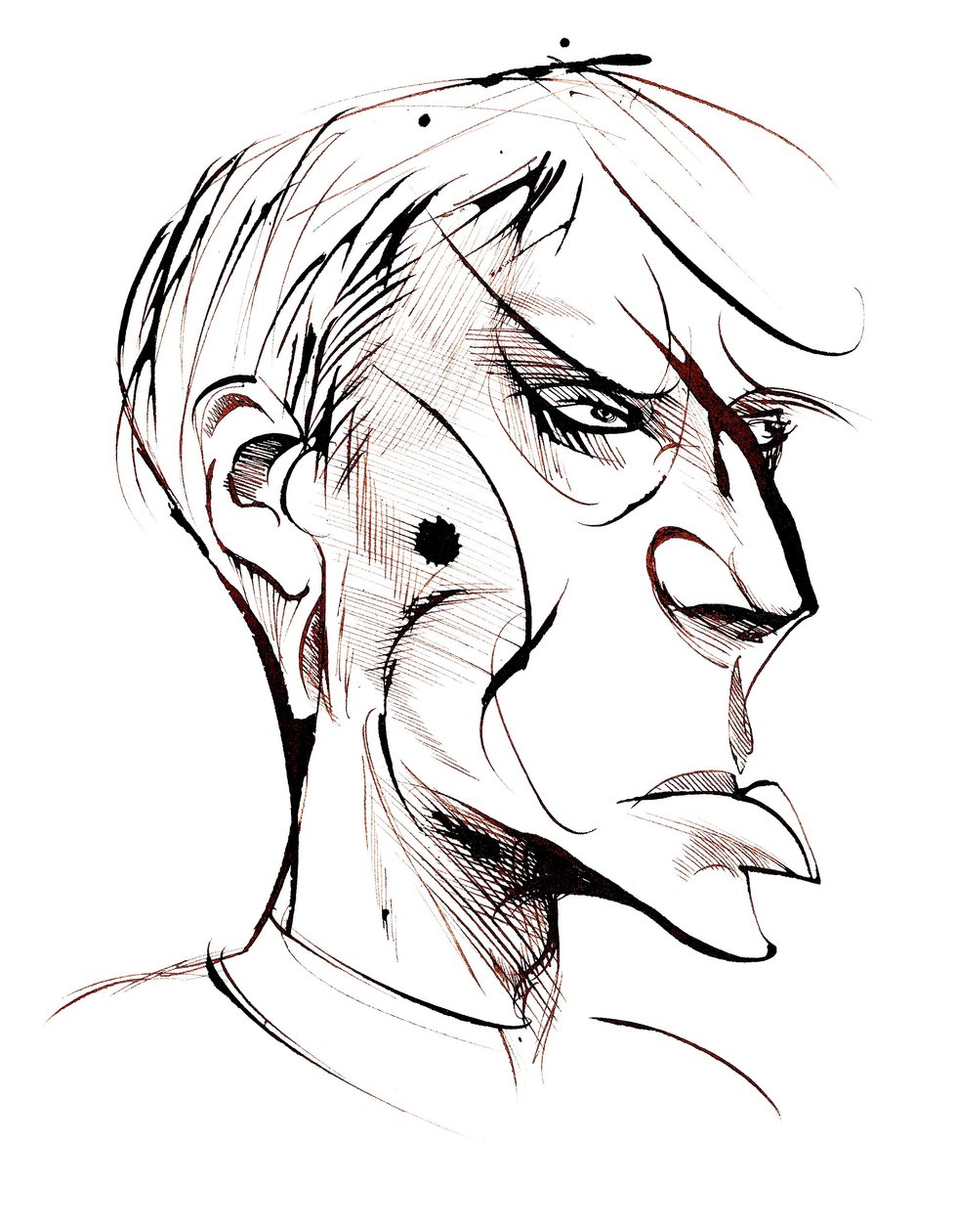 Boris Pasternak, poeta e romanziere russo (1890-1960), caricatura a linee seppia da Neale Osborne