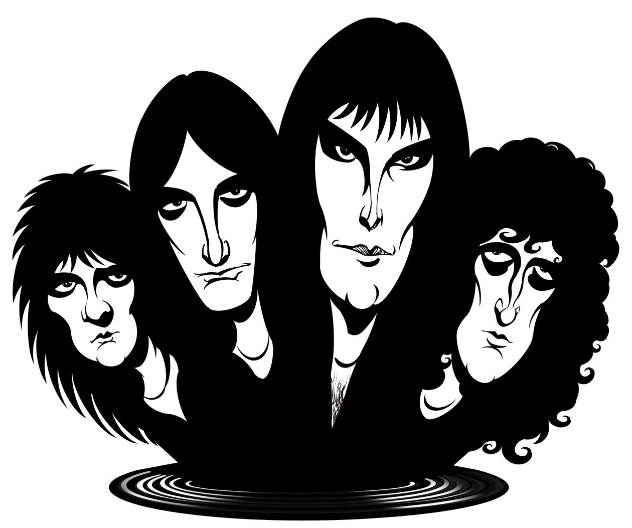 Band rock britannica formata nel 1971; caricatura da sinistra a destra: Roger Taylor (batterista, cantante, 26 luglio 1949 - da Neale Osborne