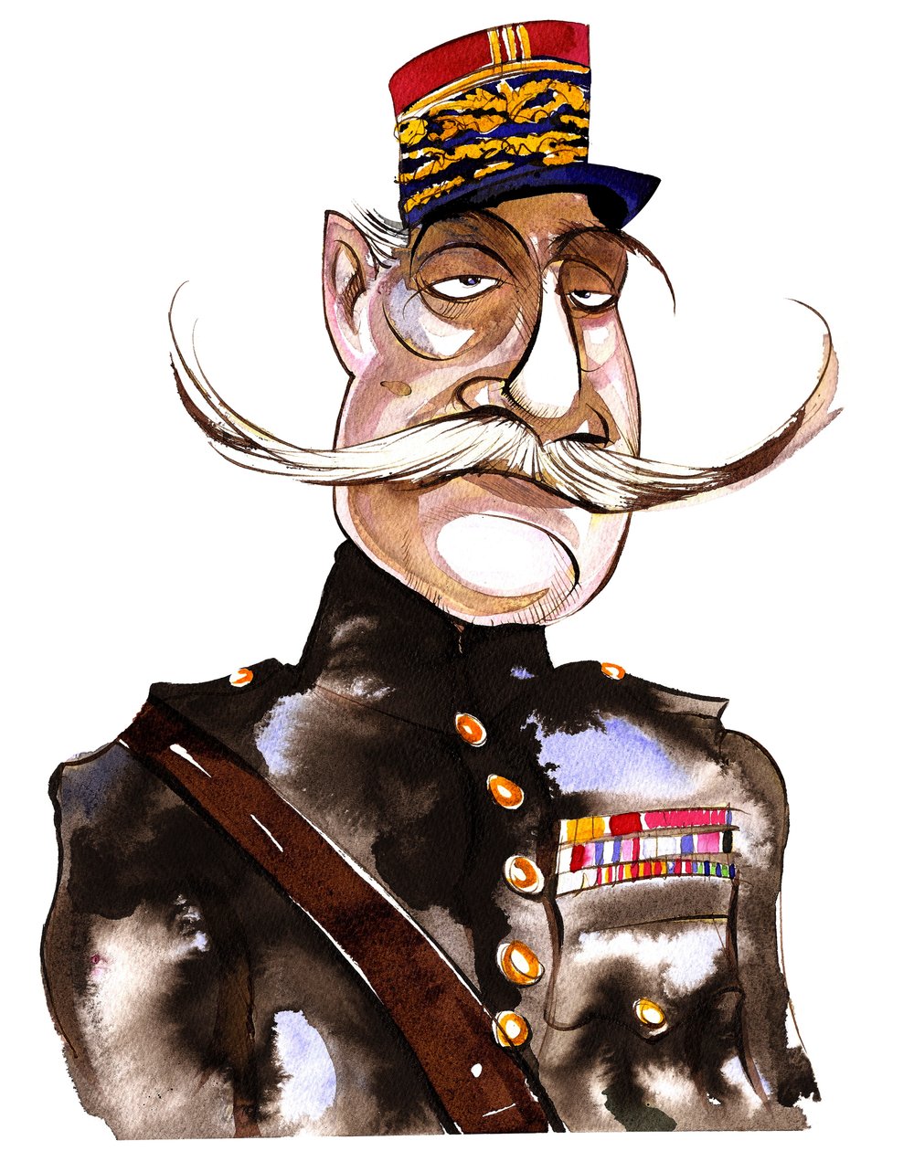 Ferdinand Foch - Maresciallo francese (1851-1929); caricatura a colori da Neale Osborne