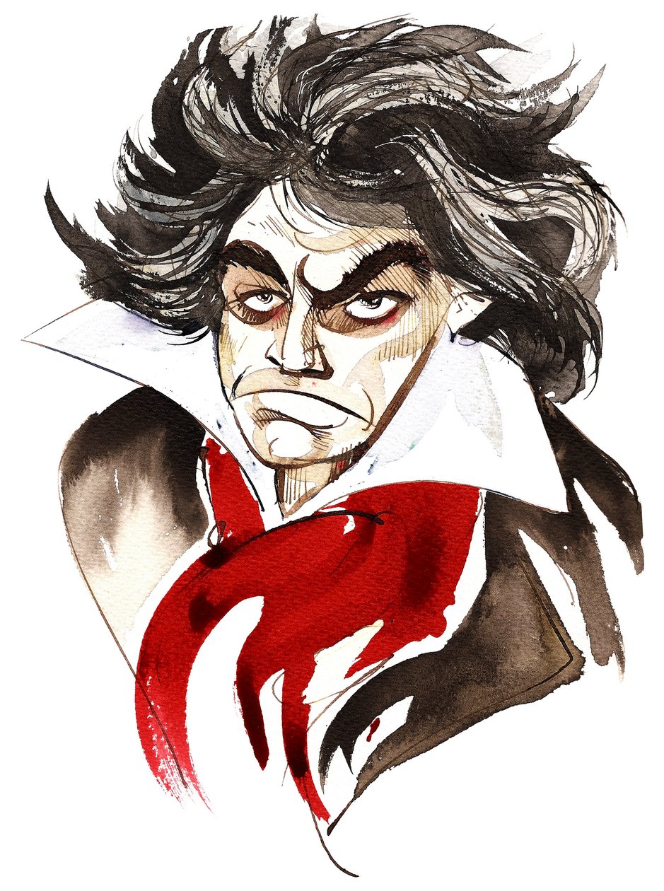 Ludwig van Beethoven, compositore tedesco (1770-1827); caricatura da Neale Osborne