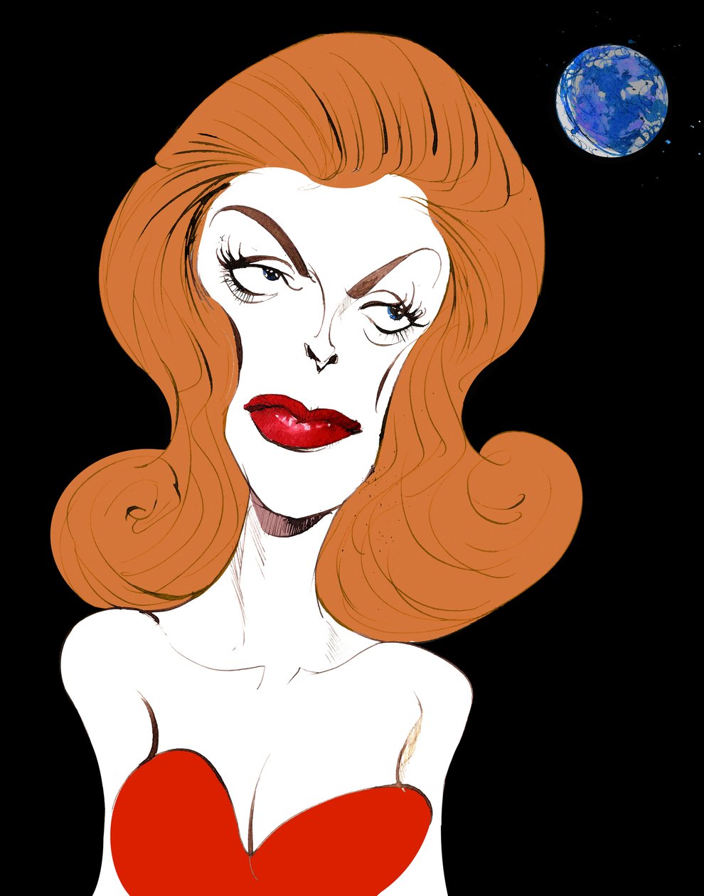 Julie London cantante e attrice americana (1926-2000); caricatura a colori, 2015 da Neale Osborne