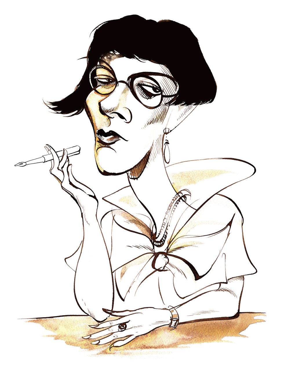 Sylvia Townsend Warner - caricatura con penna da Neale Osborne