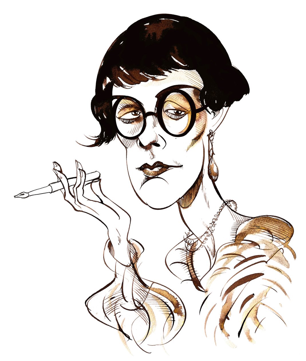 Sylvia Townsend Warner - caricatura con penna da Neale Osborne