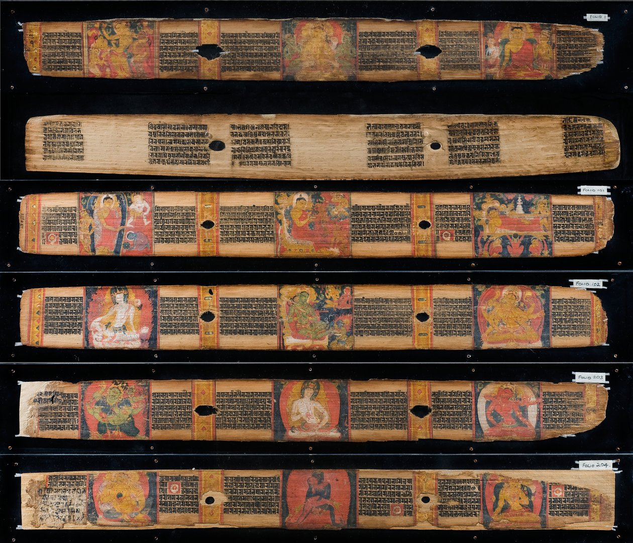 Foglie di manoscritto (inchiostro e colori su foglie di palma) da Nepalese School