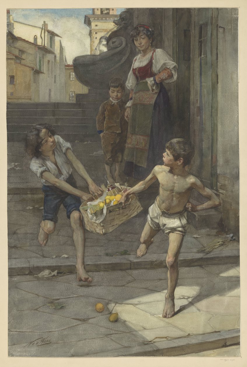 Scena di strada in una città italiana da Nicolaas van der Waay