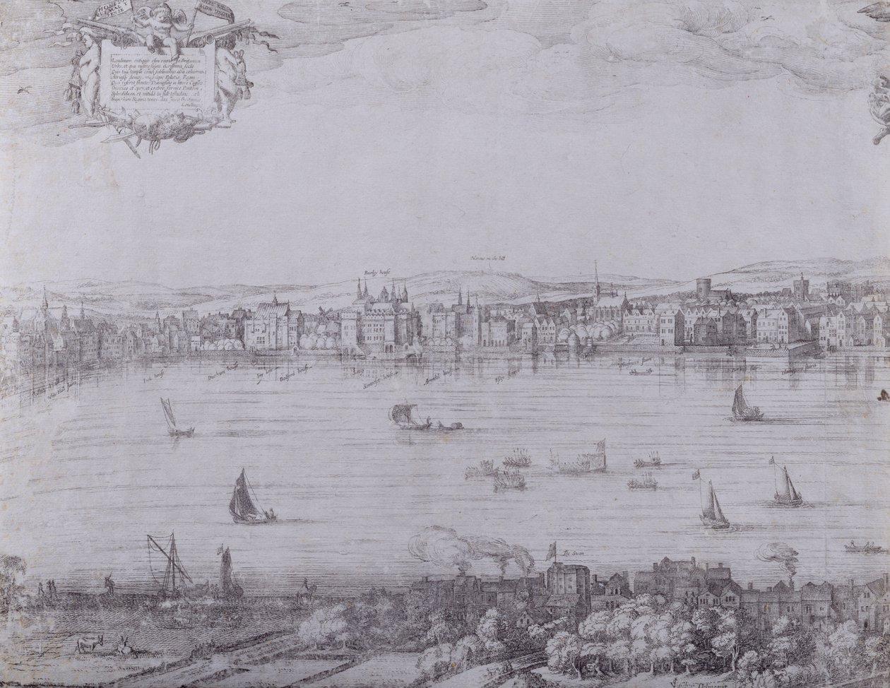 Panorama di Londra e del Tamigi, parte uno da Whitehall a Blackfriars da Nicolaes Jansz Visscher