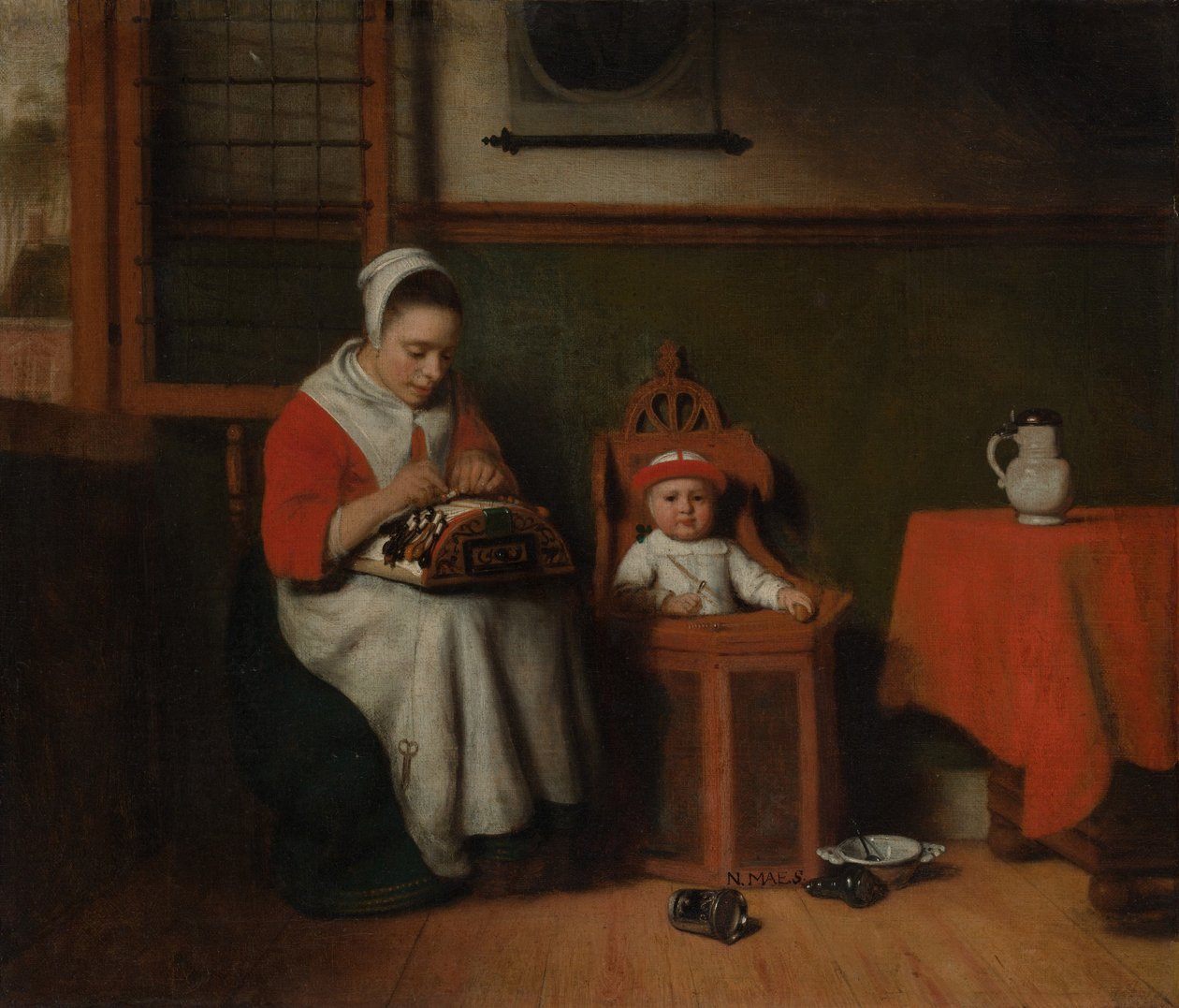 La merlettaia, c.1656 da Nicolaes Maes