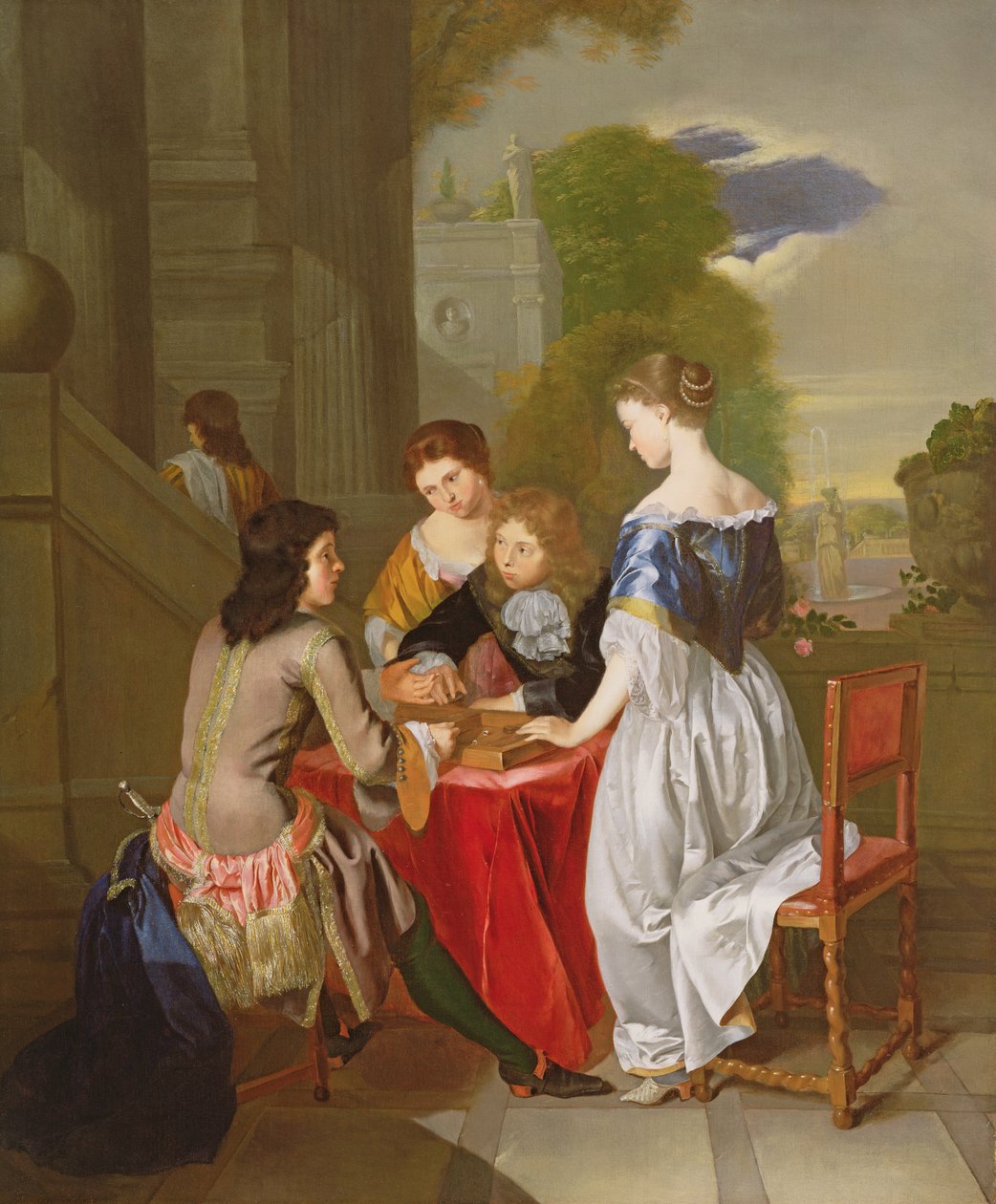 Compagnia elegante che gioca a backgammon da Nicolaes Verkolje