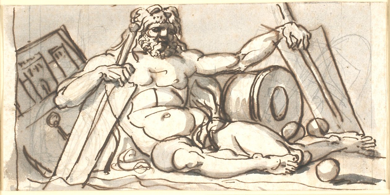Un dio del mare nudo sdraiato con attributi da Nicolai Abildgaard