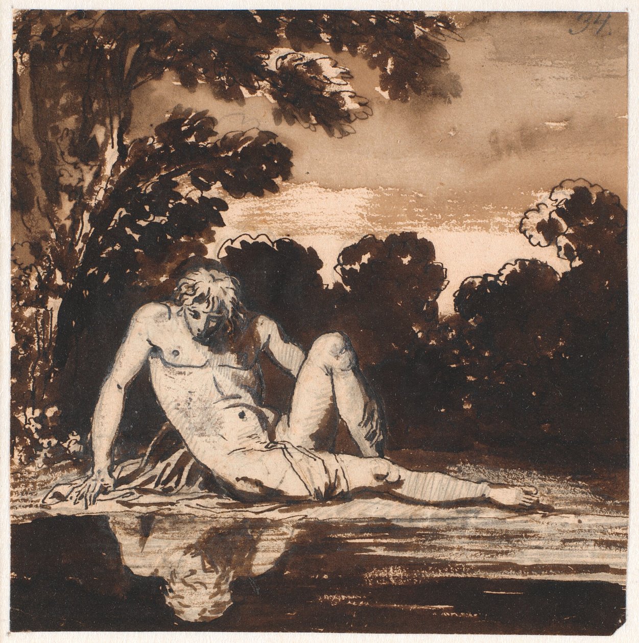 Hyachinthos, il giovane di Apollo, Narciso, riposando presso il ruscello da Nicolai Abildgaard