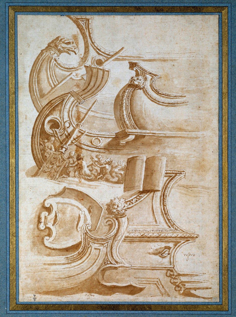 Prua della nave e scudi (dopo Giulio Romano) da Nicolas Poussin