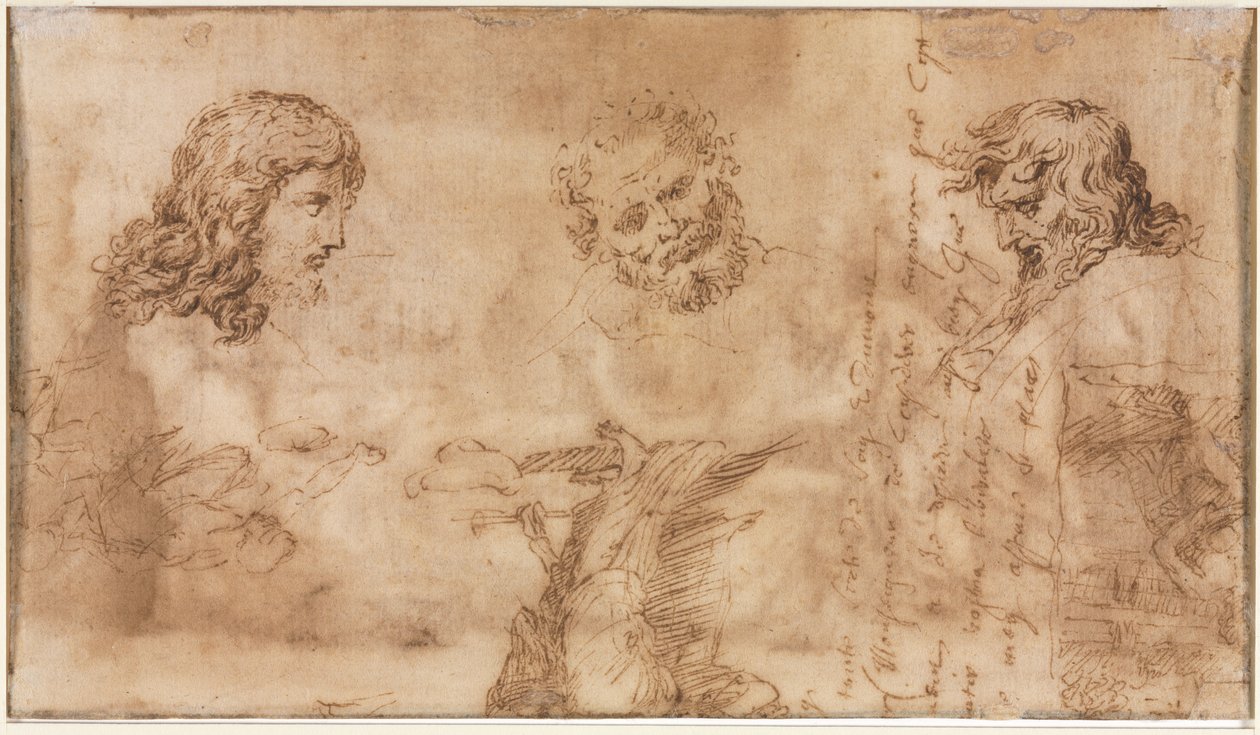 Tre teste e altri schizzi (verso) da Nicolas Poussin
