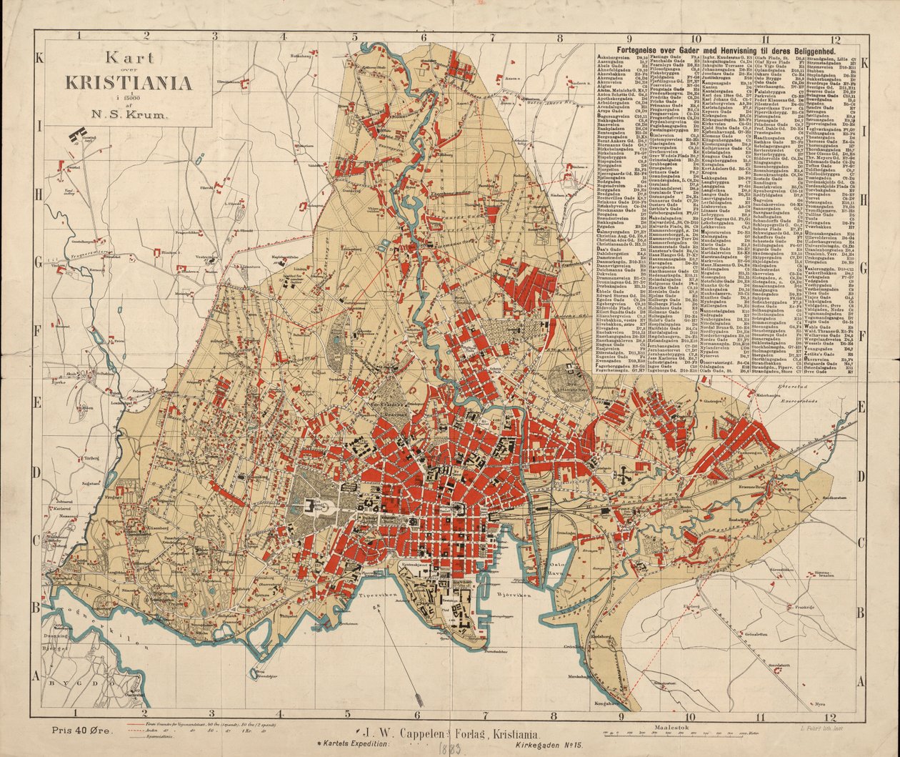 Mappa di Kristiania da Nicolay Solner Krum