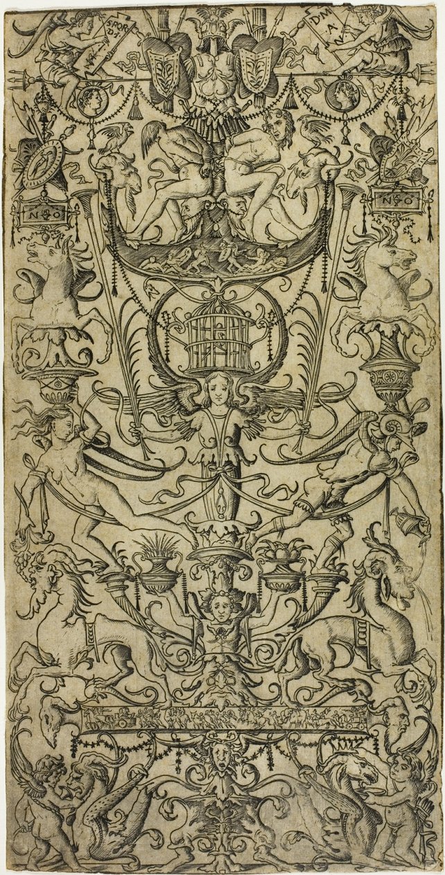 Pannello ornamentale con una gabbia per uccelli da Nicoletto da Modena