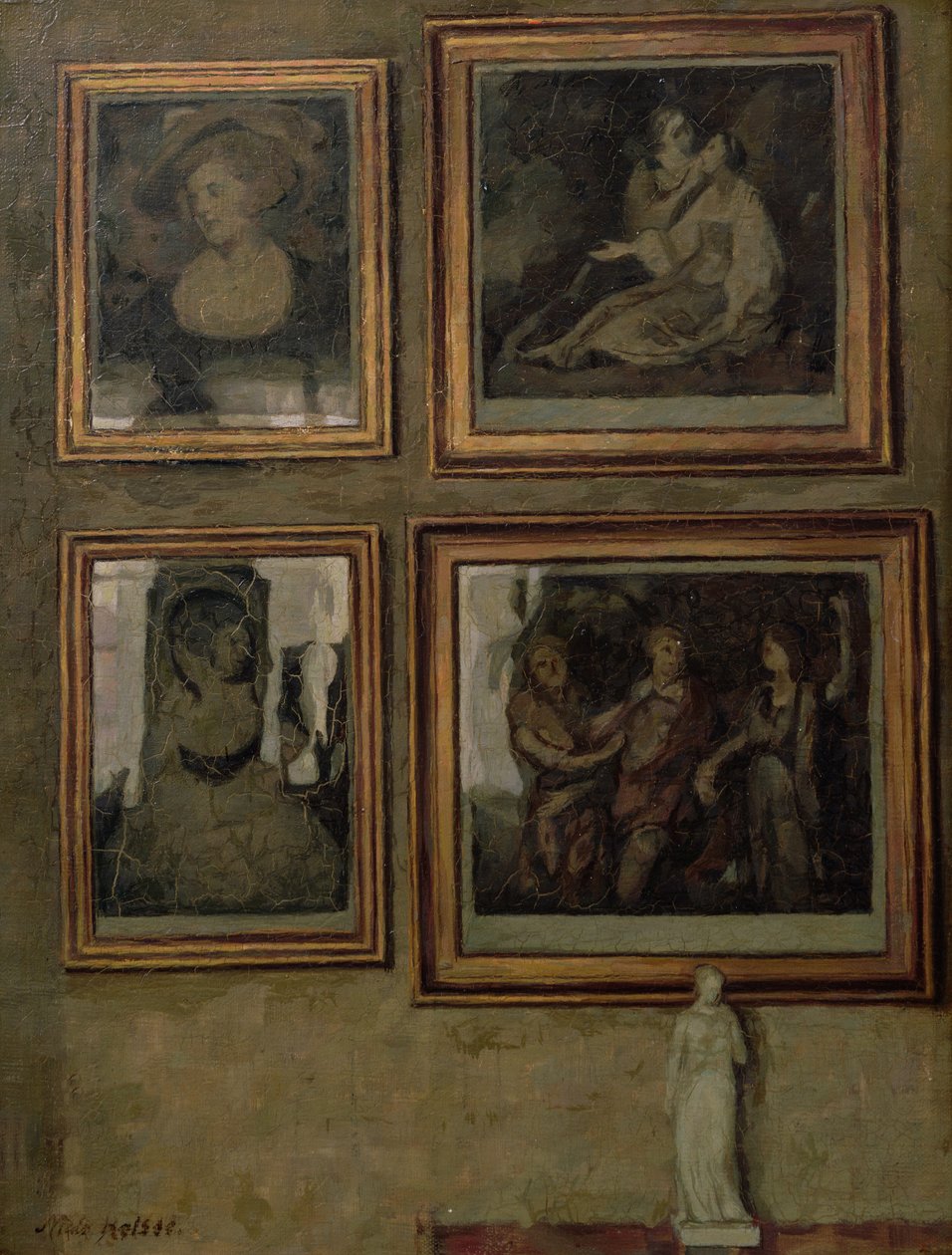 Interno con dipinti e una statuetta da Niels Holsoe
