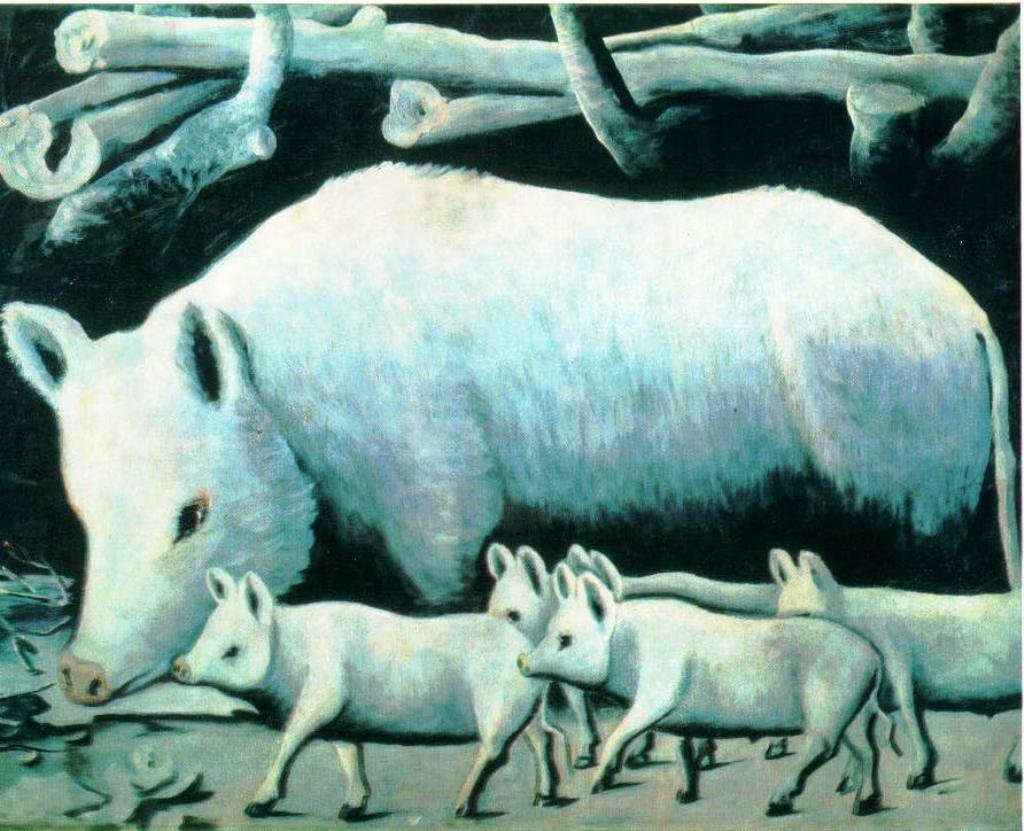 Scrofa bianca con maialini da Niko Pirosmani