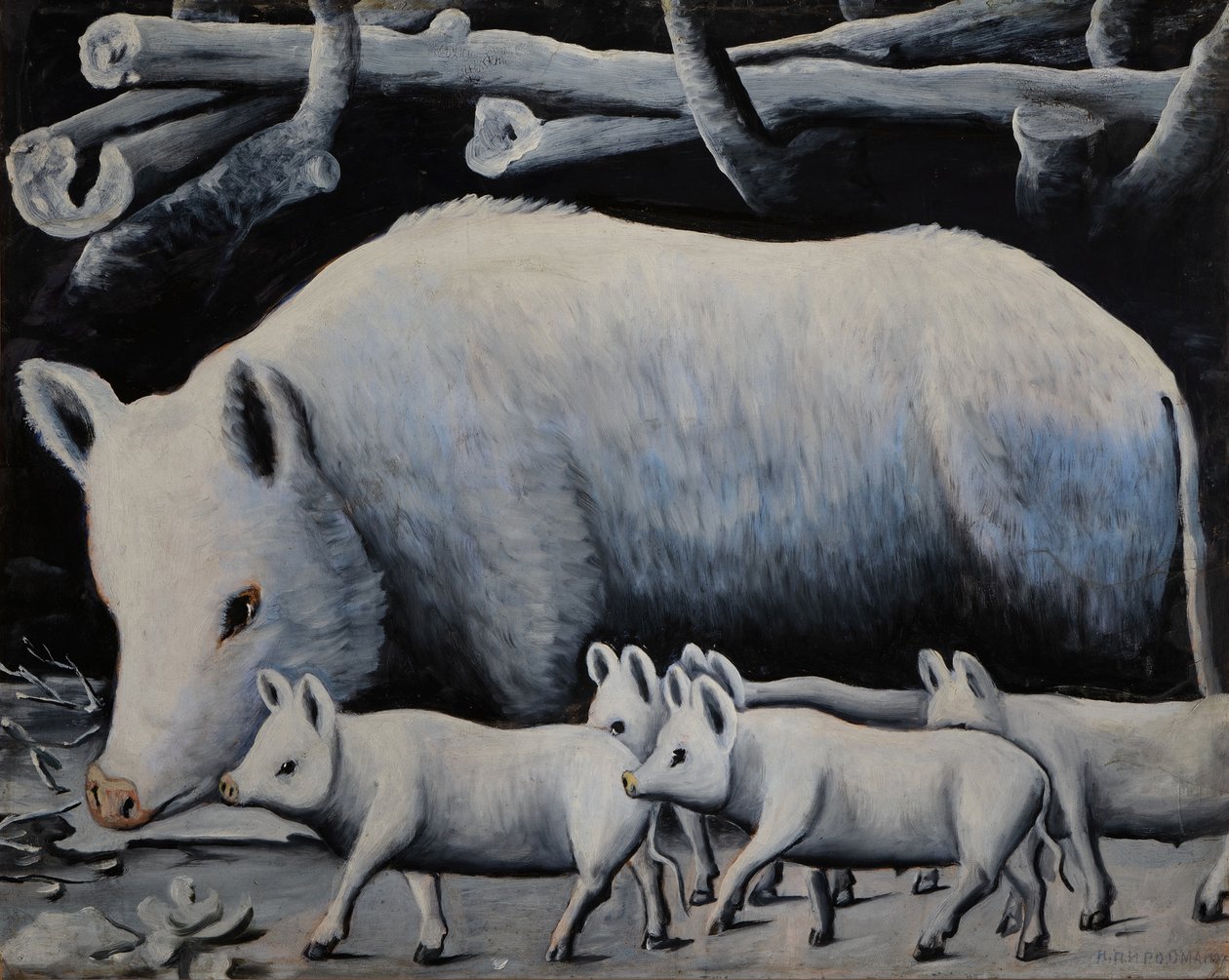 Scrofa bianca con maialini da Niko Pirosmani