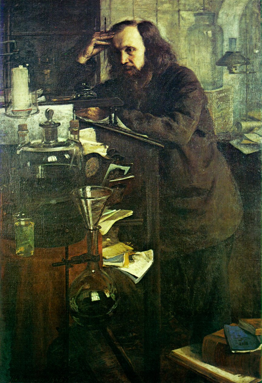 Dmitri Mendeleev alla scrivania da Nikolai Aleksandrovich Yaroshenko