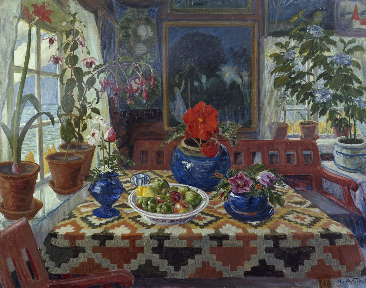 Interno con un grande vaso blu da Nikolai Astrup