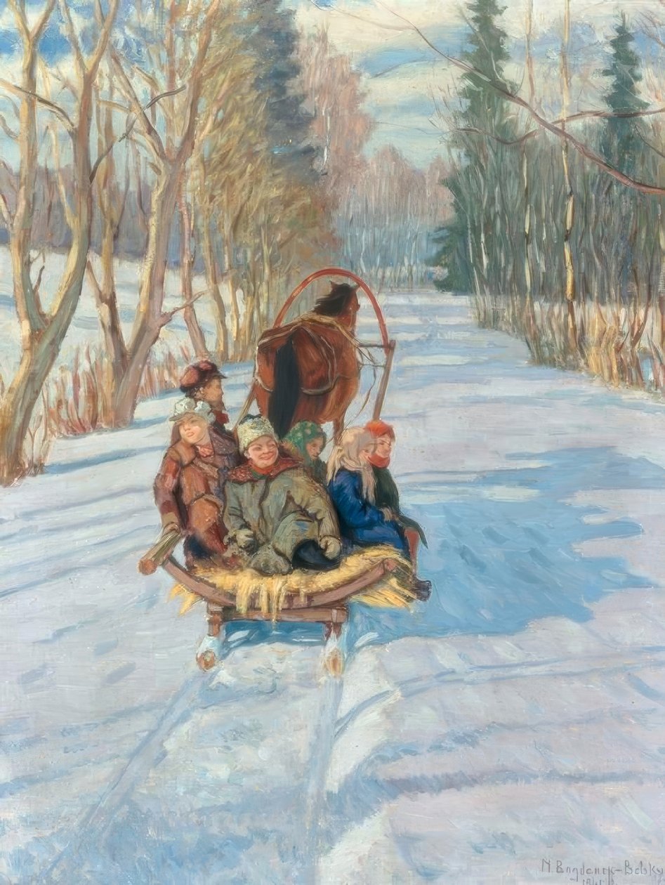 Bambini su una slitta trainata da cavalli da Nikolai P. Bogdanow Bjelski