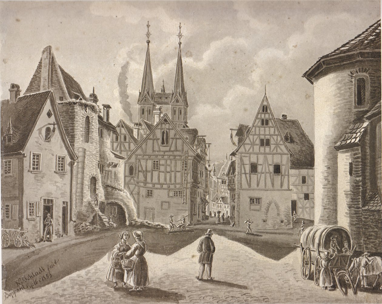 Der Burgplatz davanti al castello elettorale di Boppard intorno al 1853 da Nikolaus Schlad