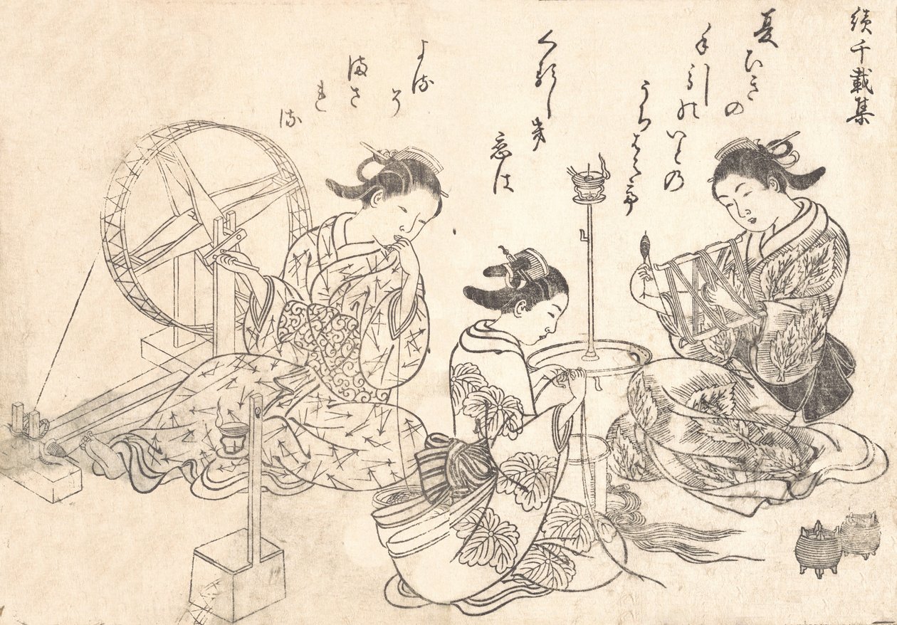 Tre cortigiane che tessono seta da Nishikawa Sukenobu
