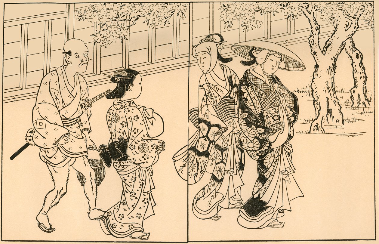 Tre donne e un servitore maschio, 1730, 1924 da Nishikawa Sukenobu