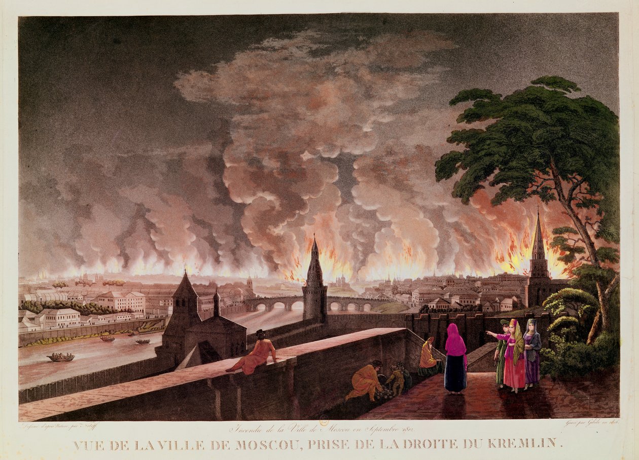 Incendio a Mosca, settembre 1812. inciso da Gibele, 1816 da Notoff