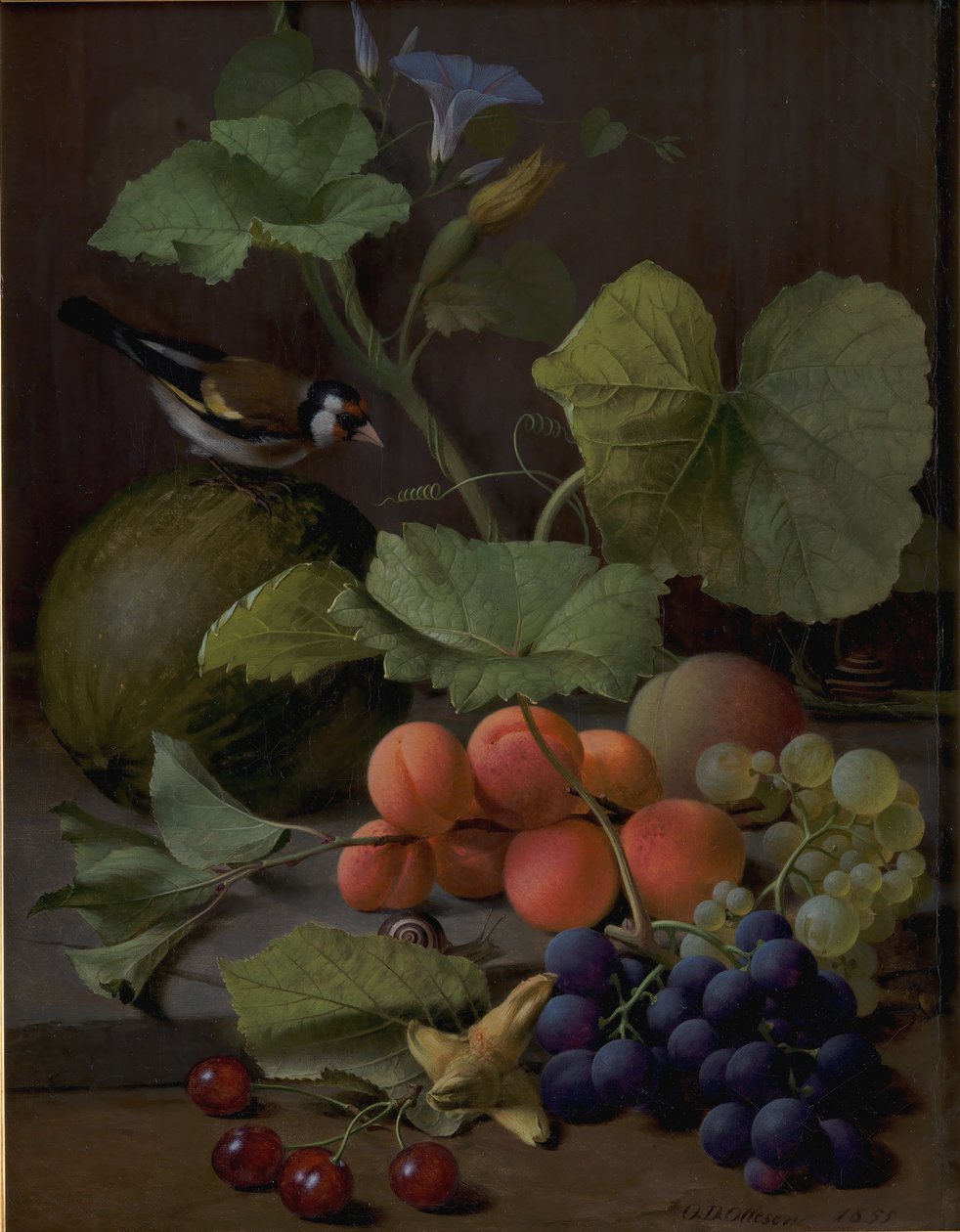 Natura morta con frutta e un cardellino da O.D. Ottesen