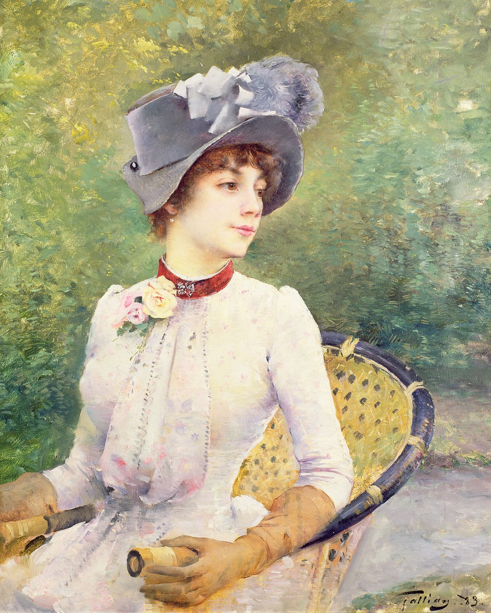 Signora con cappello di feltro grigio da Octave Gallian