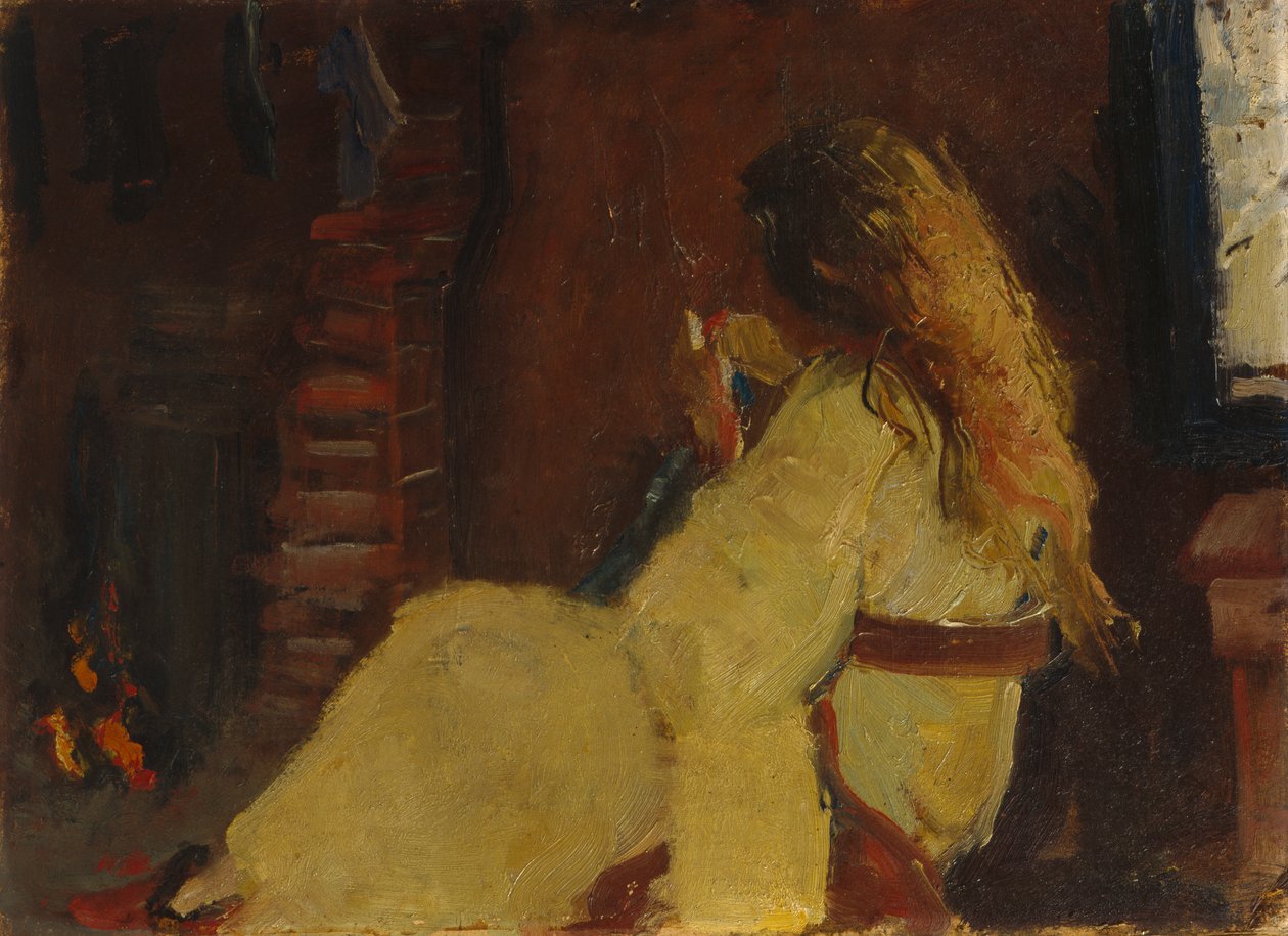 Capelli asciutti vicino al camino da Oda Krohg