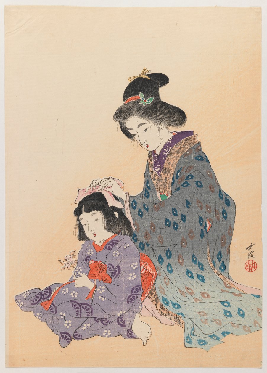 Donna che sistema i capelli di una ragazza, 1900 da Odake Chikuha